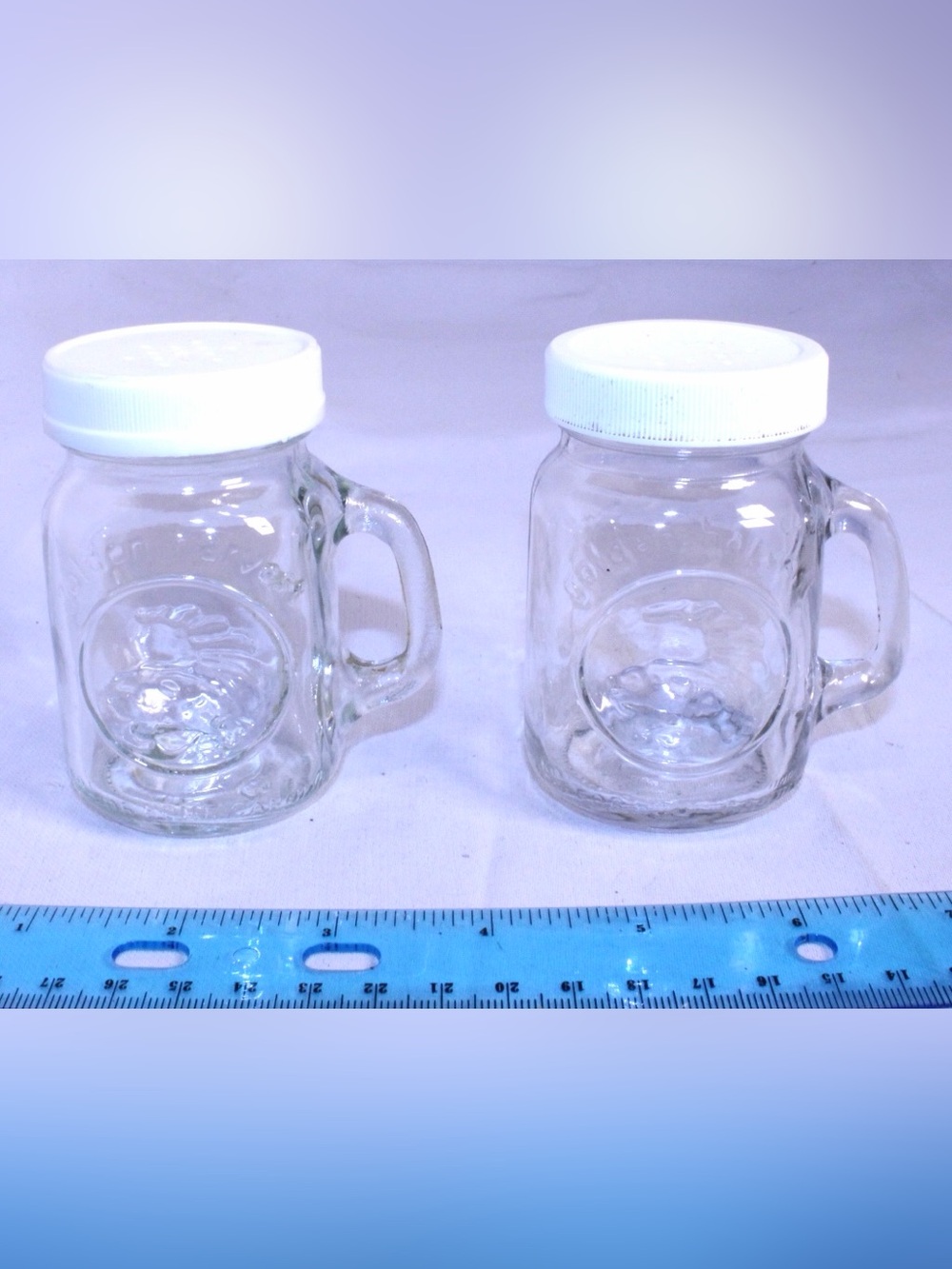 Vintage Golden Harvest Mini Mason Jar Shakers Set of 2 Clear Glass 4oz